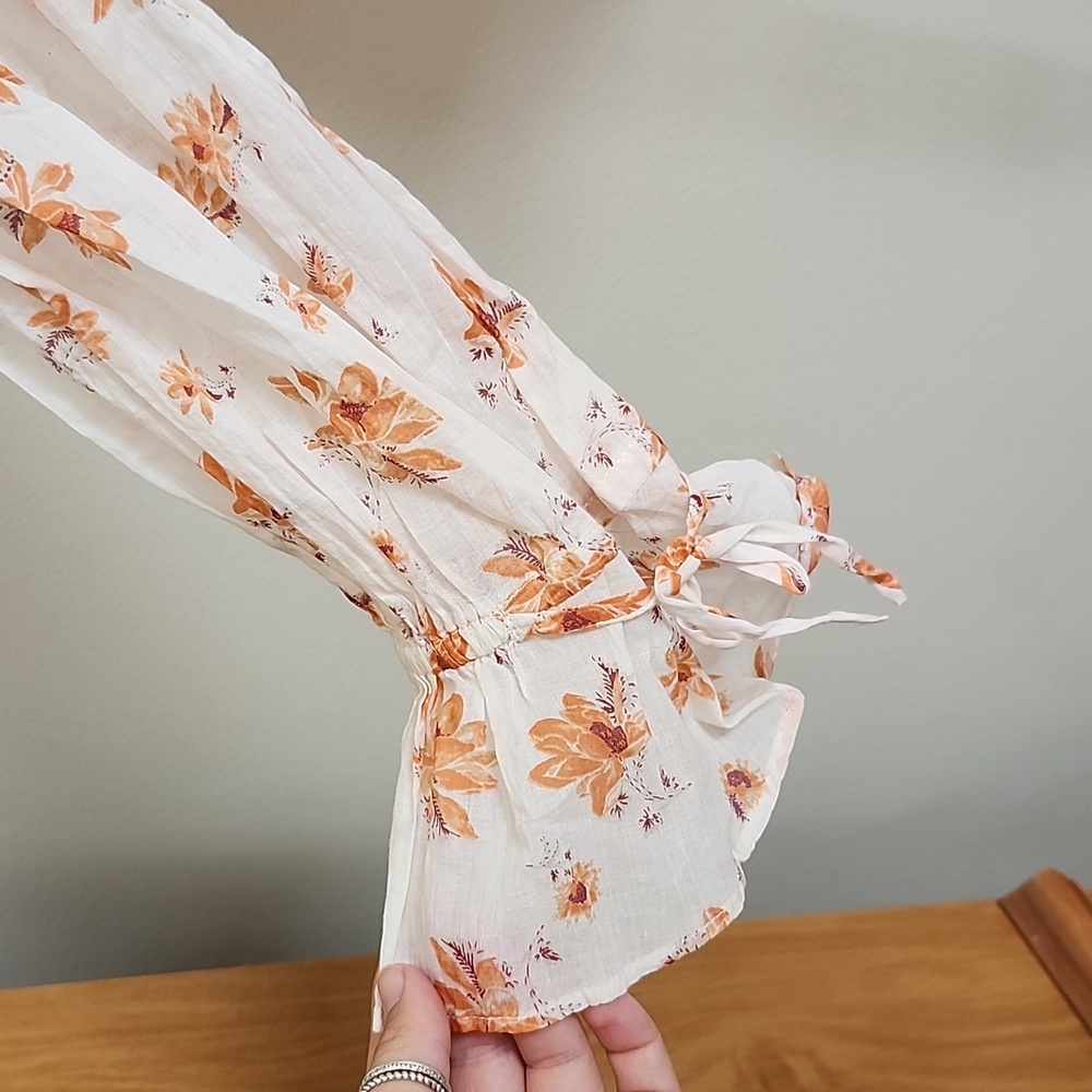 Free People Rust Cream Ruffled Wrap Blouse Boho Womens Large - Picture 5 of 9